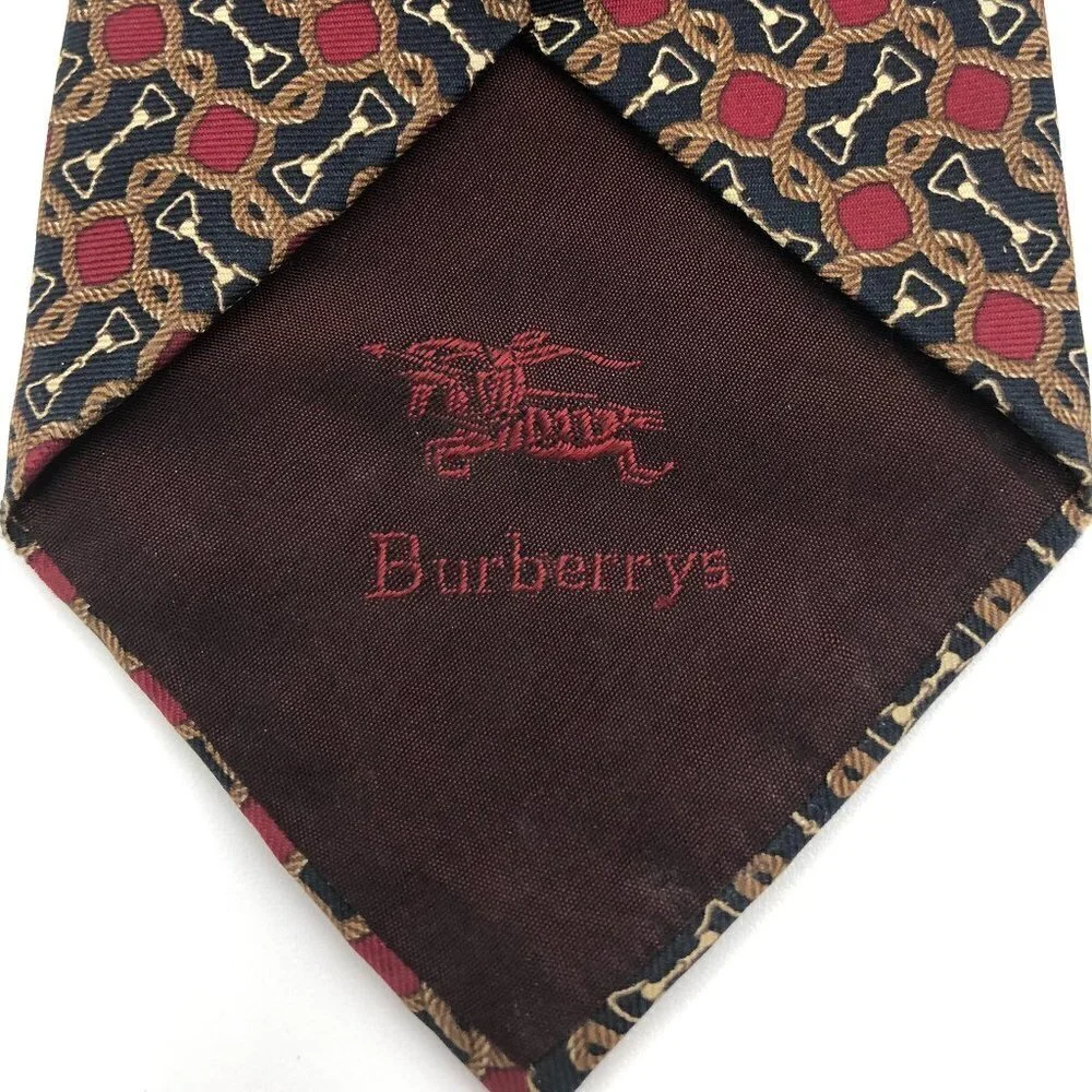 Vintage Burberrys Red Black and Gold Horse Bit Silk Tie